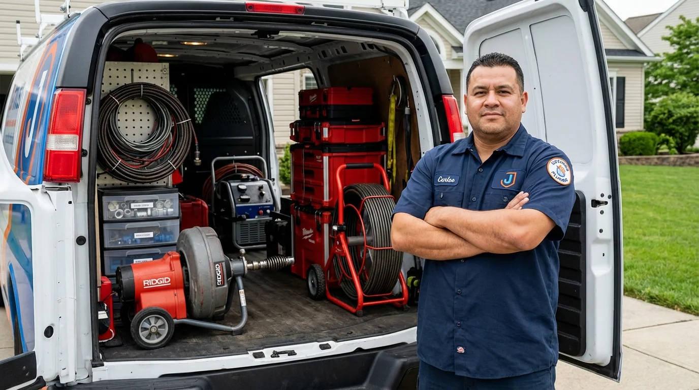 Professional drain cleaning equipment and Johns Plumbing LLC plumber in Dresher