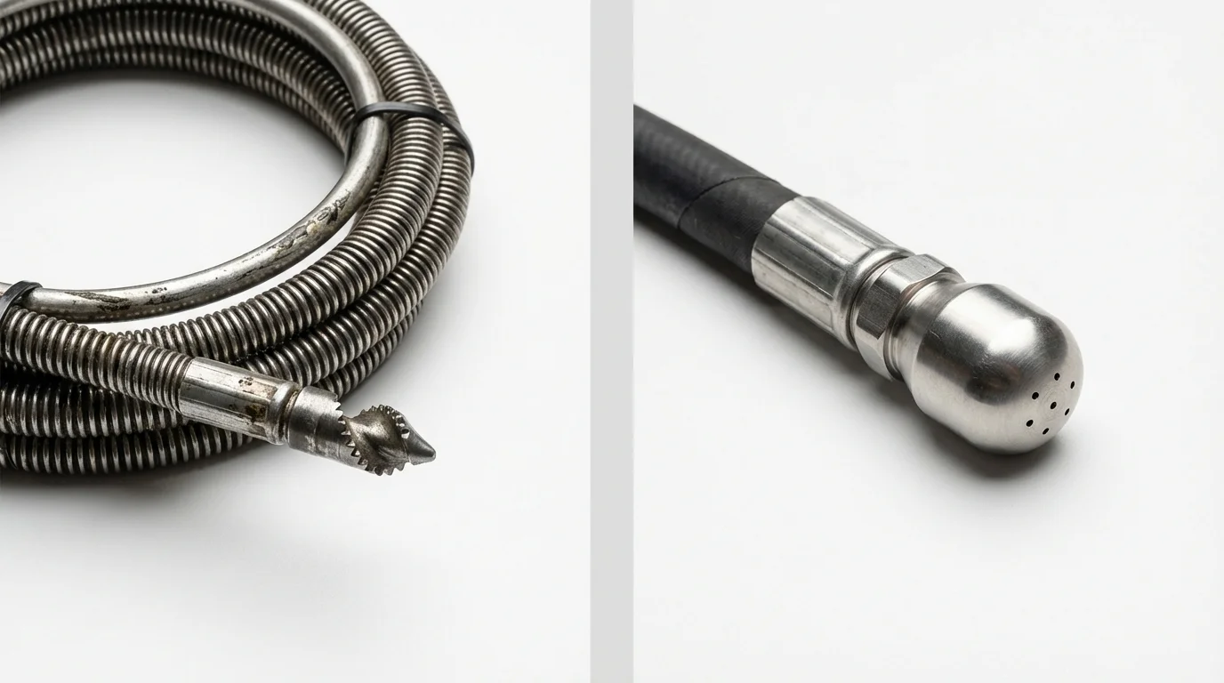 Drain snake cable and hydro jetting nozzle used for drain cleaning in Dresher, PA
