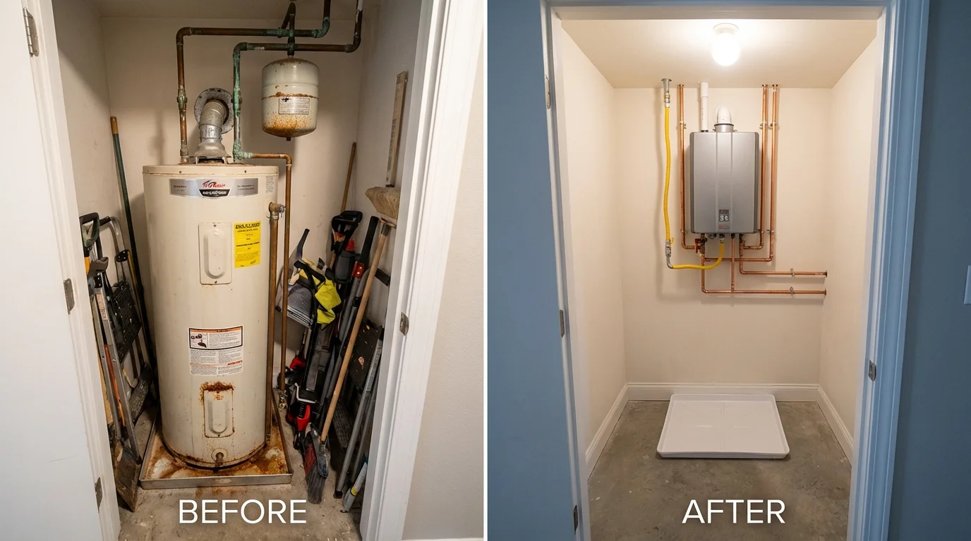 Tank water heater versus wall-mounted tankless unit comparison for Dresher, PA homeowners
