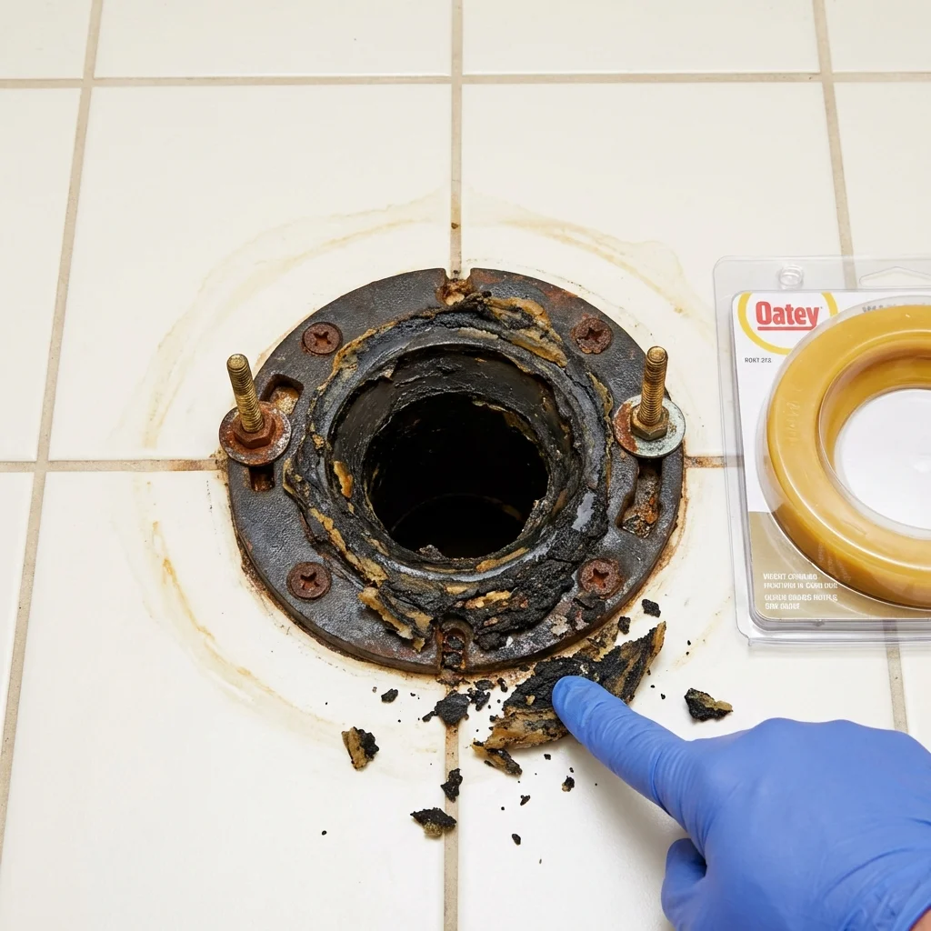Failed wax ring showing water seepage at the base of a toilet in a Dresher, PA home