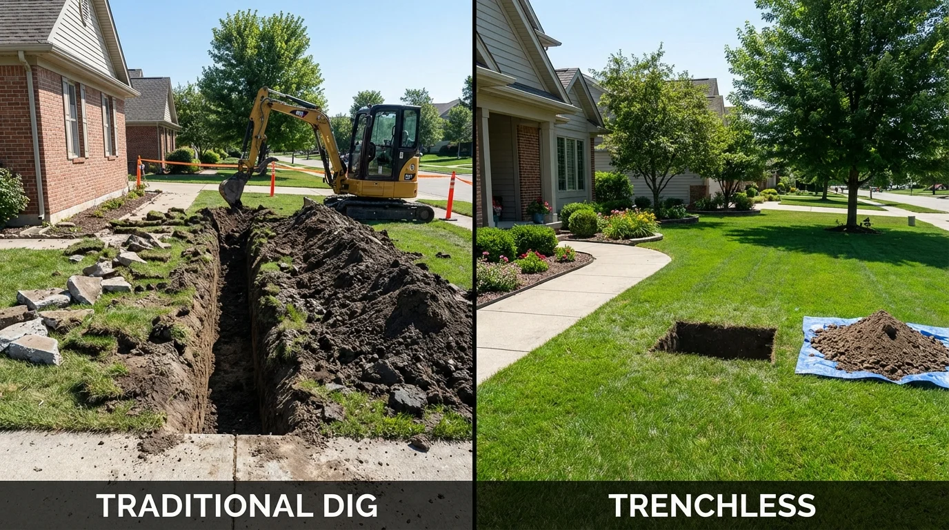 Trenchless sewer repair with minimal yard damage versus traditional excavation in Dresher, PA